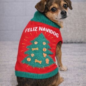 Festive Dog Sweater with Christmas Tree Design
